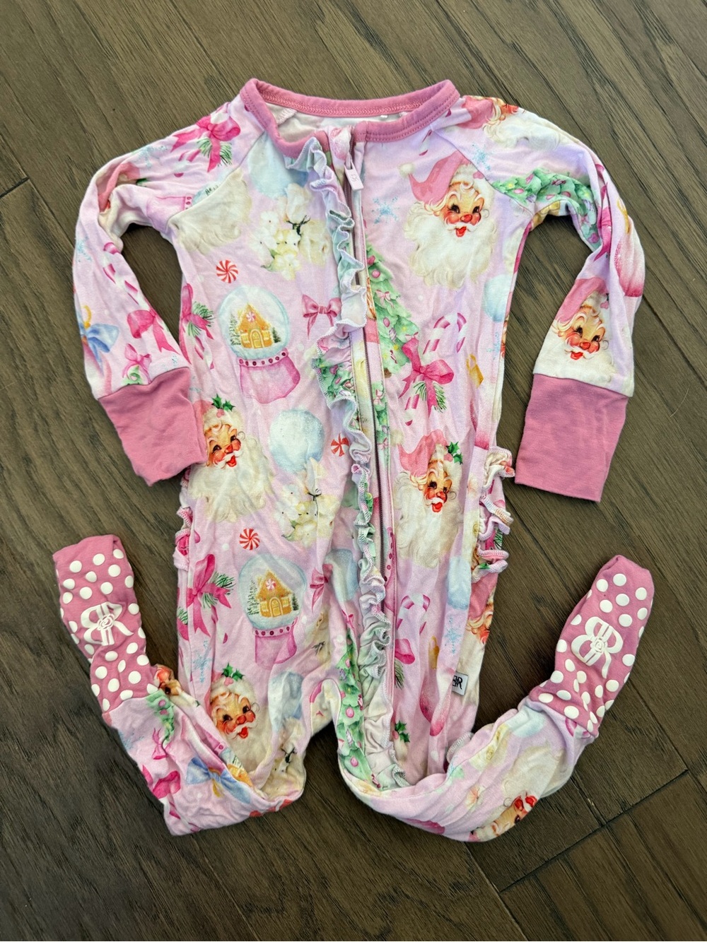 Bums and Roses Pink Christmas Santa Convertible romper Footie pajamas